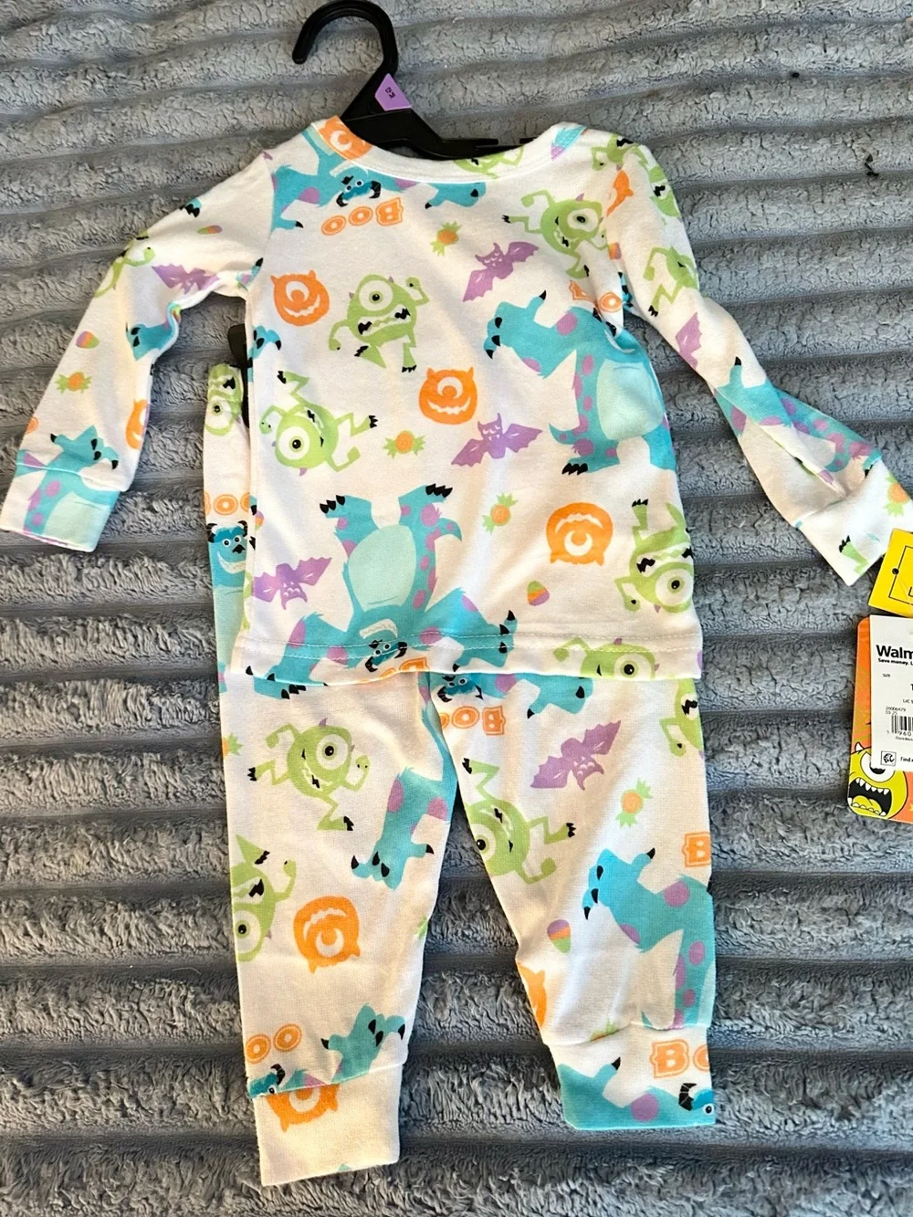 Monsters Halloween Pajama Set - White with Teal, Lime & Purple Prints